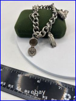 (PGR100)Vintage Sterling Silver Charm Bracelet With Safely Chain