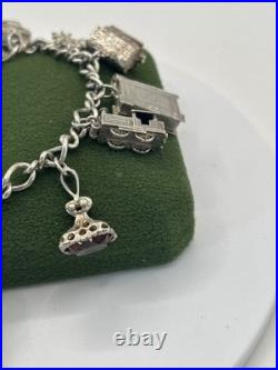 (PGR100)Vintage Sterling Silver Charm Bracelet With Safely Chain