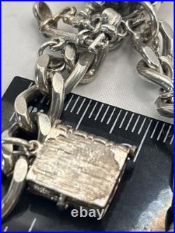 (PGR100)Vintage Sterling Silver Charm Bracelet With Safely Chain