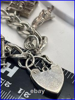 (PGR100)Vintage Sterling Silver Charm Bracelet With Safely Chain