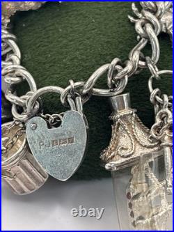 (PGR100)Vintage Sterling Silver Charm Bracelet With Safely Chain