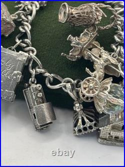 (PGR100)Vintage Sterling Silver Charm Bracelet With Safely Chain