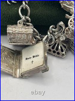 (PGR100)Vintage Sterling Silver Charm Bracelet With Safely Chain