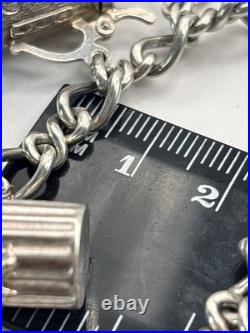 (PGR100)Vintage Sterling Silver Charm Bracelet With Safely Chain