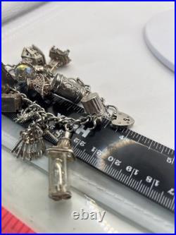 (PGR100)Vintage Sterling Silver Charm Bracelet With Safely Chain