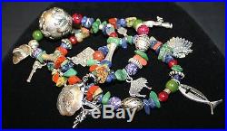 Paige Wallace 925 Sterling Silver Beaded Turquoise Charm 8 Bracelet 75 Grams