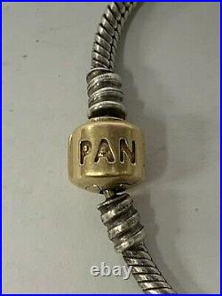 Pandora. 925 Silver Charm Bracelet With 14k Yellow Gold Clasp & 2 Charms