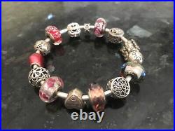 Pandora 925 Sterling Silver Bracelet With 14 Charms 45.5grams 61mm Int Dia