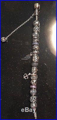 Pandora AUTHENTIC 14K Gold Clasp with Sterling Silver Bracelet 17cm with 18 Charms