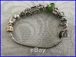 Pandora Bracelet 14ct Carart Clasp With 14 Charms Sterling Silver 925 595 21cm