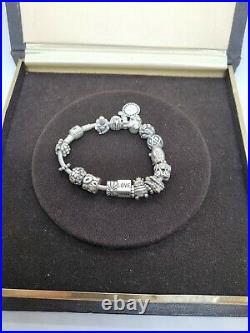 Pandora Bracelet 18 Charms 2 Tone Diamond Set Charm