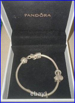 Pandora Bracelet 925 Sterling Silver 3 Charms Dog/Cupcake/Letter R #5