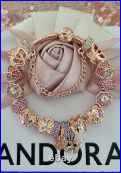 Pandora Bracelet Rose Gold with Knot Clasp & Rose Gold Charms 19 cm &Pandora Box Pandora Bracelet Rose Gold with Knot Clasp & Rose Gold Charms 19 cm &Pandora Box