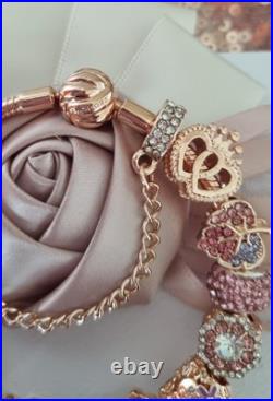 Pandora Bracelet Rose Gold with Knot Clasp & Rose Gold Charms 19 cm &Pandora Box Pandora Bracelet Rose Gold with Knot Clasp & Rose Gold Charms 19 cm &Pandora Box