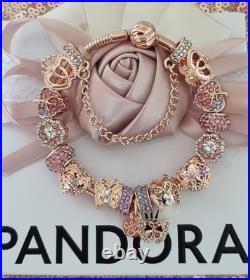 Pandora Bracelet Rose Gold with Knot Clasp & Rose Gold Charms 19 cm &Pandora Box Pandora Bracelet Rose Gold with Knot Clasp & Rose Gold Charms 19 cm &Pandora Box