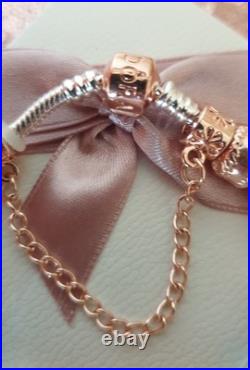 Pandora Bracelet Rose gold Clasp & Rose Gold Charms + Pandora Box. 19 cms long Pandora Bracelet Rose gold Clasp & Rose Gold Charms + Pandora Box. 19 cms long