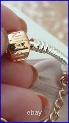 Pandora Bracelet Rose gold Clasp & Rose Gold Charms + Pandora Box. 19 cms long Pandora Bracelet Rose gold Clasp & Rose Gold Charms + Pandora Box. 19 cms long