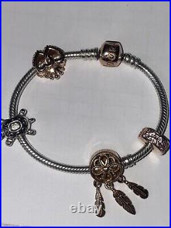 Pandora Bracelet Size 15 (xxs) With 4 Charms, Limited Edition Rose Gold Moments