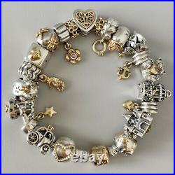 Pandora Bracelet Two tone 18cm 14ct Gold And Silver Charms