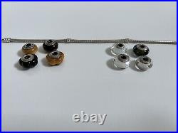 Pandora Bracelet and Charms Wooden Wood Glass Spotty Sterling Silver