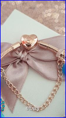 Pandora Bracelet in Rose gold & Rose Gold Charms with Pandora Box. 19 cms long Pandora Bracelet in Rose gold & Rose Gold Charms with Pandora Box. 19 cms long