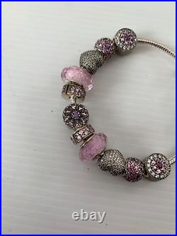 Pandora Charm Bracelet & Charms NEW Silver purple pink 19cm boxed receipt £675