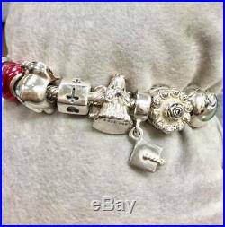 Pandora Charm Bracelet with 15 Charms, Estate Bracelet, Sterling Silver SS