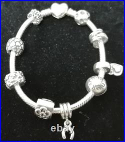 Pandora Moments 18cm Silver Bracelet with 9 Charms Free P&P