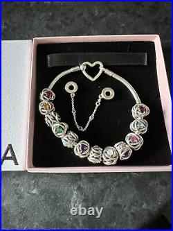 Pandora Moments Heart Closure Snake Chain Bracelet With Charms