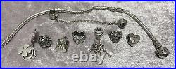 Pandora Moments Snake Chain Bracelet, Silver, 7 charms, and safety chain