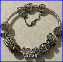 Pandora Moments Sparkling Heart Bracelet with 10 Charms Birthday Flower Sister