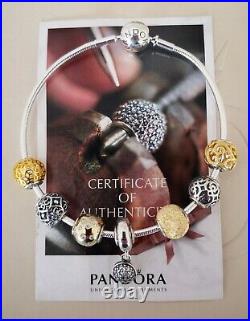 Pandora Rare Essence Bracelet 18cm+7 Gold & Silver Charms 596000 S925 Ale. New