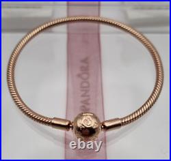 Pandora Rose Gold Bracelet (18cm) and 5 x Rose Gold Charms and Safety Chain