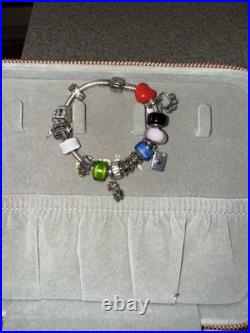 Pandora S925 Sterling Silver Bracelet 18cm with 15 Charms Pandora S925 Sterling Silver Bracelet 18cm with 15 Charms