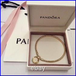 Pandora Shine Gold Sparkling Logo Signature Padlock Charm Bracelet in Gift Box