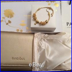 Pandora Shine Sliding Bracelet with 6x Charms 18ct Gold Plated Silver in Box bag