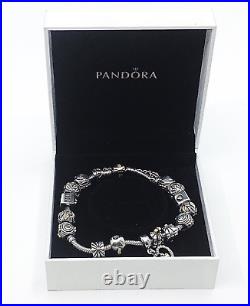 Pandora Silver & 14ct Yellow Gold Charm Bracelet. Silver and Gold Detail Charms