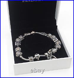 Pandora Silver & 14ct Yellow Gold Charm Bracelet. Silver and Gold Detail Charms