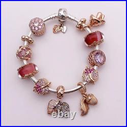 Pandora Silver Bracelet Leaf + Rose Gold Charms S925 ALE 20 cm+ Pandora Box