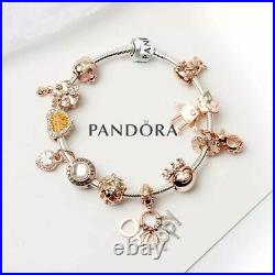 Pandora Silver Bracelet Rose Gold Love Heart Happy European Charms Size M 20cm