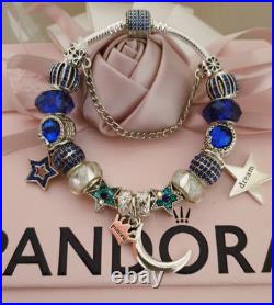 Pandora Silver Bracelet Stars & Moon With Charms S925 ALE 20 cm+Pandora Box