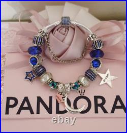 Pandora Silver Bracelet Stars & Moon With Charms S925 ALE 20 cm+Pandora Box