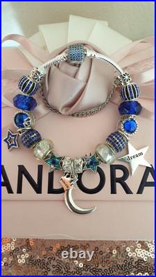 Pandora Silver Bracelet Stars & Moon With Charms S925 ALE 20 cm+Pandora Box