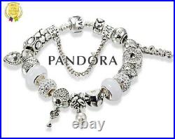 Pandora Silver Bracelet with Love Heart European Charms Size M 20cm
