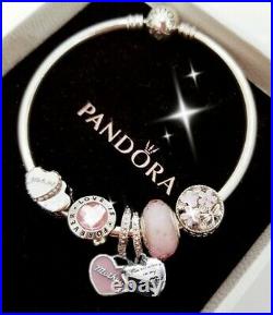 Pandora Silver Bracelet with Love Mom Heart European Charms Size M 20CM