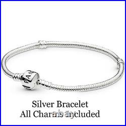 Pandora Silver Bracelet with Pink Love Heart European Charms Size M 20CM