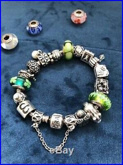 Pandora Silver Charm Bracelet With 20 Charms Plus Safety Chain reduced