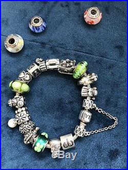Pandora Silver Charm Bracelet With 20 Charms Plus Safety Chain reduced