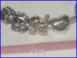 Pandora Silver Charm Bracelet With 5 Charms & 2 Spacers Superb Boxed Condition