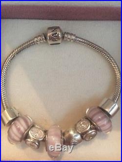 Pandora Silver Charm Bracelet With 6 Charms And 2 Clips